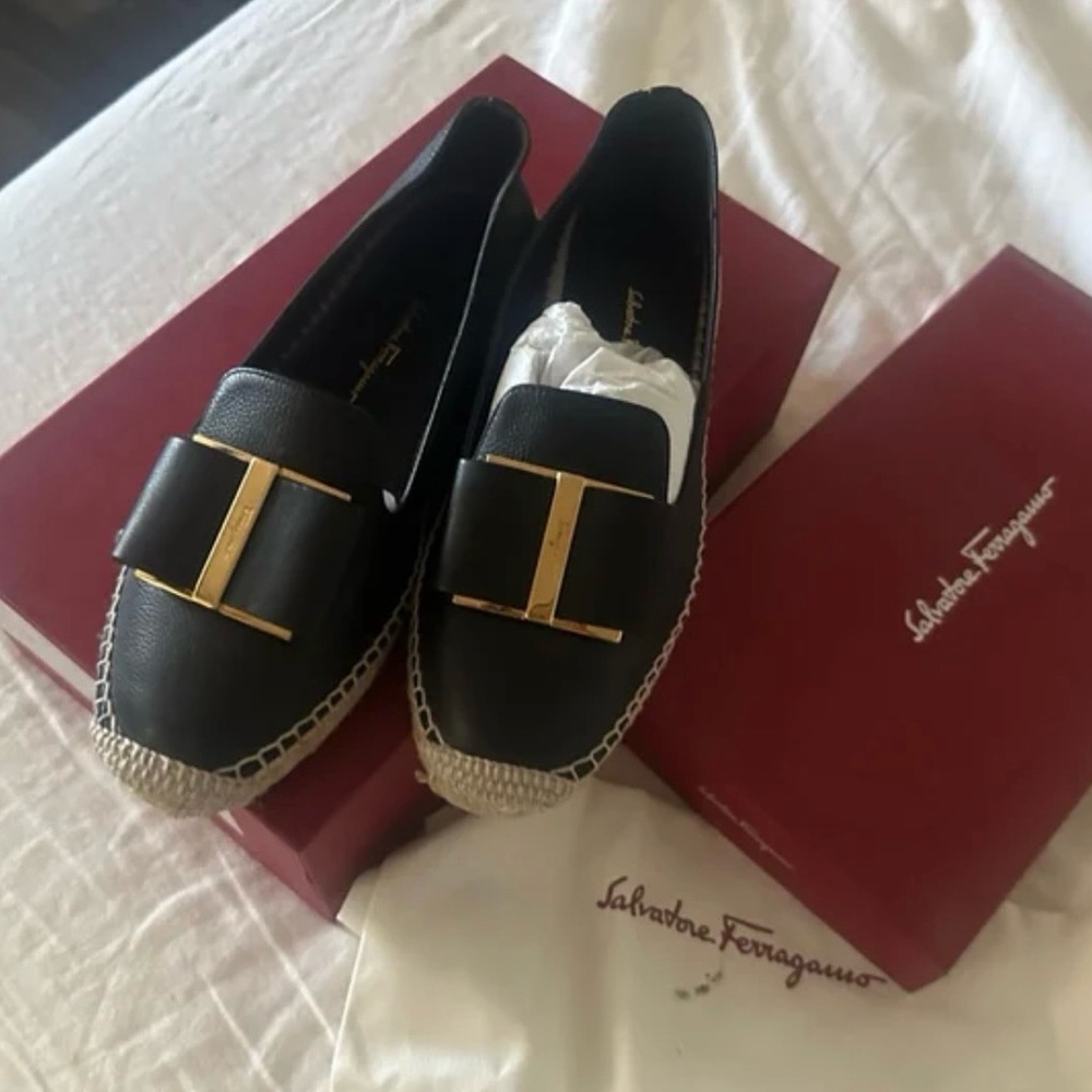Salvatore Ferragamo Black and Gold Espadrilles